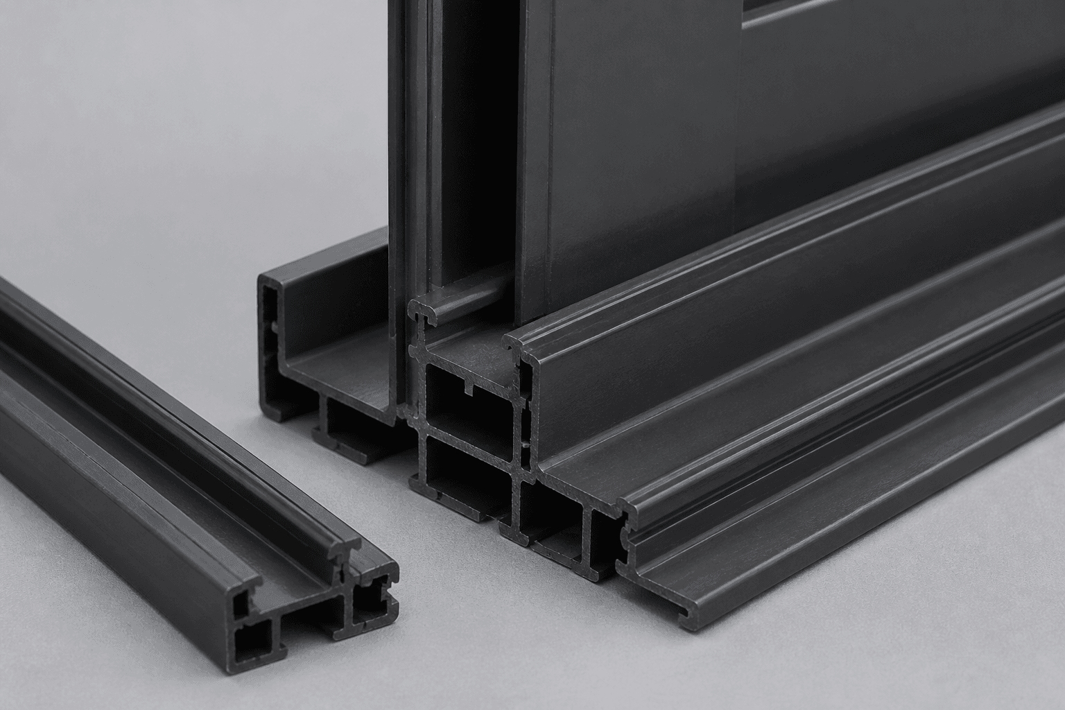 Imagen referencial de rieles de PVC. No corresponde al perfil exacto de Térmico.
