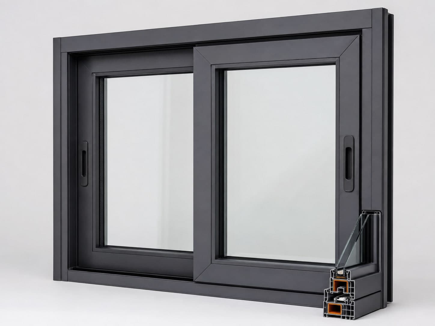 Imagen referencial de hoja corredera de PVC con termopanel. No corresponde al perfil exacto de Térmico.